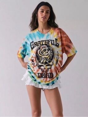 GRATEFUL DEAD Liquid Blue Tie-Dye Crewneck Tee in Blue, Yellow & Orange